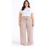 Viskon Pamuklu Kadın Büyük Beden Gül Kurusu Çizgili Pijama Pantolon - MGB003 - Mudanis - Çok Renkli - 2XL