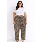Viskon Pamuklu Kadın Büyük Beden Leopar Desenli Pijama Pantolon - Mgb005 - Mudanis