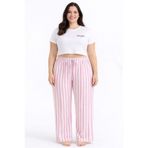 Viskon Pamuklu Kadın Büyük Beden Pudra Pembe Çizgili Pijama Pantolon - Brf004 -