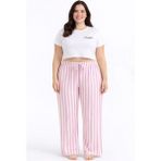 Viskon Pamuklu Kadın Büyük Beden Pudra Pembe Çizgili Pijama Pantolon - MGB004 - Mudanis - Çok Renkli