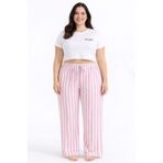 Viskon Pamuklu Kadın Büyük Beden Pudra Pembe Çizgili Pijama Pantolon - Mgb004 - Mudanis