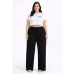 Viskon Pamuklu Kadın Büyük Beden Siyah Pijama Pantolon - Brf002 -