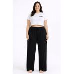 Viskon Pamuklu Kadın Büyük Beden Siyah Pijama Pantolon - MGB002 - Mudanis - Çok Renkli