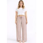 Viskon Pamuklu Kadın Gül Kurusu Çizgili Pijama Pantolon - MG003 - Mudanis - Çok Renkli