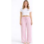 Viskon Pamuklu Kadın Pudra Pembe Çizgili Pijama Pantolon - MG004 - Mudanis - Çok Renkli
