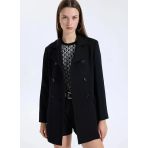 Viskoz Karışımlı Düğmeli Kruvaze Slim Fit Kaban Kadın Siyah Kaban - 325A2oualn05z