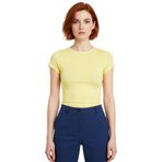 Viskoz Ribana Crop Bluz Büzgü Detaylı Fitted Kalıp Yazlık Uzun Ömürlü Premium Kalite_Açık Sarı-XS