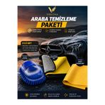 VİSLUNA Premium Oto Temizlik Paketi 3’lü Set – Çizmez Mikrofiber Yıkama Eldiveni & Süper Emici Kurulama Bezi Güderi Bez