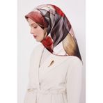 Vişne İnce Yaprak Desen Twill İpek Eşarp