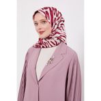 Vişne Leopar Desen Twill İpek Eşarp