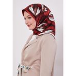 Vişne Yansıma Görünümlü Twill İpek Eşarp