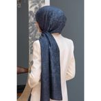 Vissona % 100 İpek Damask Desenli Lacivert - İndigo Renkli 90x210 Şal