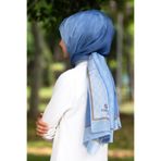 Vissona %100 İpek Degradeli Ve Monogram Desenli Bebe Mavisi - Gold Renkli 92x210 Şal