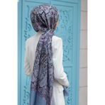 Vissona %100 İpek Etnik Desenli İndigo Renkli 92x210 Şal
