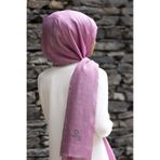Vissona %100 İpek Geometrik Desenli Pembe - Bordo Renkli 92x210 Şal