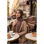 Vissona %100 İpek Monogram Desenli Kahve - Sütlü Kahve Renkli 92x210 Şal