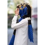 Vissona %100 İpek Monogram Ve Varak Desenli Saks - Gold Renkli 92x210 Şal