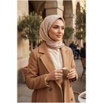 Vissona %100 Twill İpek Çıtır Desenli Krem - Kahverengi Renkli 90x90 Eşarp Dikim Şekli : El Dikişi