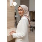 Vissona %100 Twill İpek Çıtır Desenli Krem - Pembe Renkli 90x90 Eşarp Dikim Şekli : El Dikişi