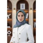 Vissona %100 Twill İpek Dokulu Desen Saks - Zümrüt Yeşili Renkli 90x90 Eşarp Kenar Dikiş Şekli El Dikişli
