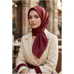 Vissona %100 Twill İpek Düz Bordo Renkli Daha Tok Exclusive Serisi 90x90 Eşarp Dikim Şekli : El Dikişi