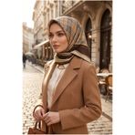 Vissona %100 Twill İpek Ekose Desenli Kahverengi Renkli 90x90 Eşarp Dikim Şekli : El Dikişi