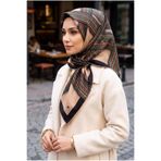 Vissona %100 Twill İpek Etnik Desenli Bej - Zümrüt Yeşili Renkli 90x90 Eşarp Dikim Şekli : El Dikişi