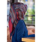 Vissona %100 Twill İpek Etnik Desenli Lacivert - Bordo Renkli 90x90 Eşarp Dikim Şekli : El Dikişi