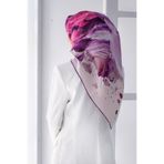 Vissona %100 Twill İpek Fırça Darbesi Desenli Mor - Pembe Renkli 90x90 Eşarp Dikim Şekli : El Dikişi