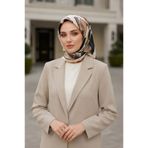 Vissona %100 Twill İpek Geometrik Desenli Bakır - Haki Renkli 90x90 Eşarp Dikim Şekli : El Dikişi