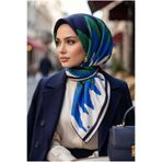 Vissona %100 Twill İpek Geometrik Desenli Lacivert - Çam Yeşili Renkli 90x90 Eşarp Dikim Şekli : El Dikişi