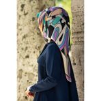 Vissona 100% Twill İpek Geometrik Desenli Lacivert - Lila Renkli 90x90 Dikim Şekli : El Dikişi Eşarp