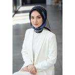 Vissona %100 Twill İpek Geometrik Desenli Saks - Siyah Renkli 90x90 Eşarp Dikim Şekli : El Dikişi