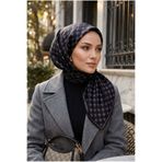 Vissona %100 Twill İpek Monogram Desenli Siyah - Gri Renkli 90x90 Eşarp Dikim Şekli : El Dikişi