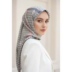 Vissona %100 Twill İpek Monogram Ve Şerit Desenli Pembe - Gri Renkli 90x90 Eşarp Dikim Şekli : El Dikişi