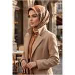 Vissona %100 Twill İpek Şal Desenli Bakır Renkli 90x90 Eşarp Dikim Şekli : El Dikişi