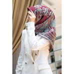Vissona %100 Twill İpek Şal Desenli Bordo Renkli 90x90 Eşarp Dikim Şekli : El Dikişi