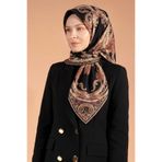 Vissona %100 Twill İpek Şal Desenli Siyah - Bordo Renkli 90x90 Eşarp Dikim Şekli : El Dikişi