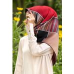 Vissona 17532-18-04 Bordo Bej Geometrik Desenli Tivil İpek Eşarp