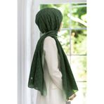Vissona %57 İPEK %43 PAMUK MONOGRAM DESENLİ ZÜMRÜT YEŞİLİ RENKLİ 70X190 ŞAL