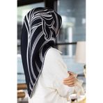 Vissona % 57 İPEK % 43 VİSKON Twill İpek Çizgili Çiçek Desenli Lacivert - Krem Renkli 90x90 Eşarp Dikim Şekl