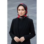 Vissona % 57 İPEK % 43 VİSKON Twill İpek Geometrik Desenli Bordo - Siyah Renkli 90x90 Eşarp Dikim Şekli : El