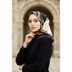 Vissona % 57 İPEK % 43 VİSKON Twill İpek Geometrik Desenli Krem - Siyah Renkli 90x90 Eşarp Dikim Şekli : El