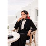 Vissona % 57 İPEK % 43 VİSKON Twill İpek Geometrik Desenli Siyah - Kırmızı Renkli 90x90 Eşarp Dikim Şekli :