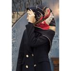 Vissona %57 İPEK %43 VİSKON Twill İpek Geometrik Desenli Siyah - Kırmızı Renkli 90x90 Eşarp Dikim Şekli : El
