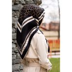 Vissona % 57 İPEK %43 VİSKON Twill İpek Gold Halka Desenli Siyah - Krem Renkli 90x90 Eşarp Dikim Şekli : El