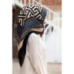 Vissona % 57 İPEK % 43 VİSKON Twill İpek Labirent Ve Geometrik Desenli Lacivert - İndigo Renkli 90x90 Eşarp
