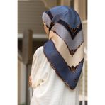 Vissona % 57 İPEK % 43 VİSKON Twill İpek Puantiyeli Ve Geometrik Desenli İndigo - Krem Renkli 90x90 Eşarp Di