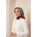 Vissona % 57 İPEK % 43 VİSKON Twill İpek Zebra Desenli Bordo - Gold Renkli 90x90 Eşarp Dikim Şekli : El Diki