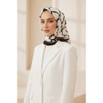 Vissona % 57 İPEK % 43 VİSKON Twill Taş Desenli Krem - Siyah Renkli 90x90 Eşarp Dikim Şekli: El Dikişi